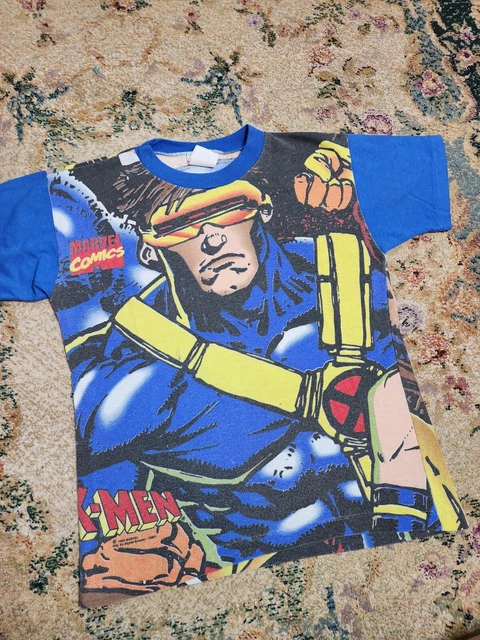 Vtg 90's Marvel Gambit Wolverine Mega Print AOP Youth Sz Fits Adult Small 17x21