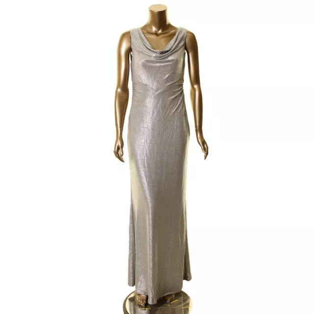 LAUREN RALPH LAUREN NEW Women's Silver Metallic Cowl Neck Gown Dress TEDO