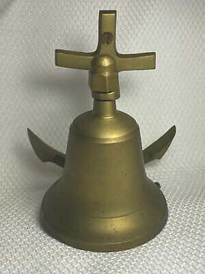 Vtg Brass Ringing Bell With Nautical Maritime With Anchor Wall Hanging Mount