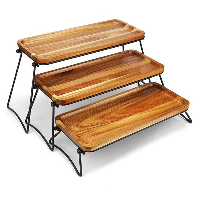 (Wood Grain Color)3 Tier Wooden Rectangle Serving Tray 3 Tier Wooden Display