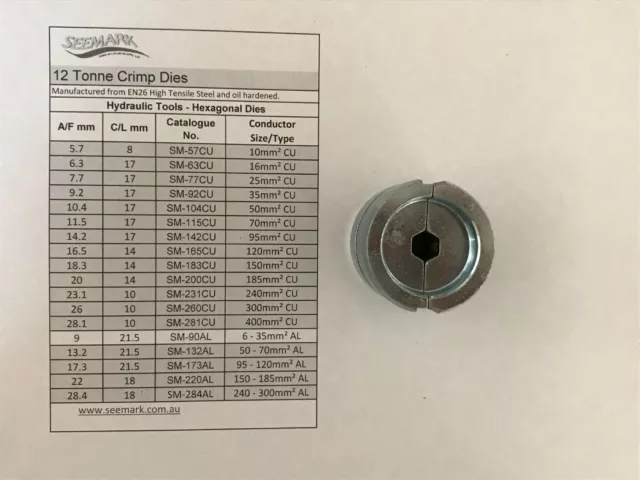 6 - 35mm2 Die Set / 12T Crimp Dies suit Australian Standard ALUMINIUM Lugs