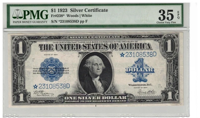 $1 1923 FR#238* Woods White 35 EPQ Choice Very Fine *STAR* Silver Certificate!