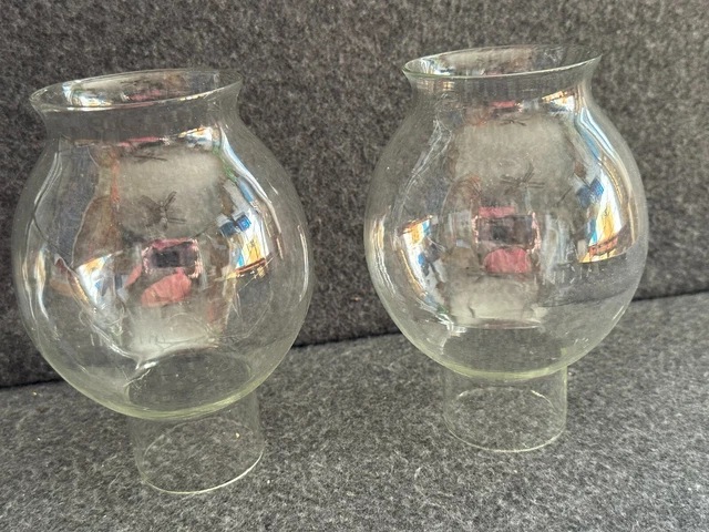 Hand Blown Ogale CLEAR GLASS CHIMNEY Oil PAIR Lamp Lantern Light GLOBE SHADE 2"