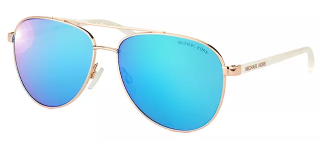 Michael Kors MK 5007 104525 Hvar Rose Gold Aviator Sunglasses Blue Mirror Lens