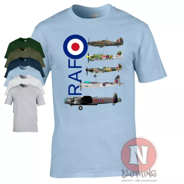 RAF WW2 aircraft T-shirt Spitfire Lancaster Typhoon Hurricane Mosquito