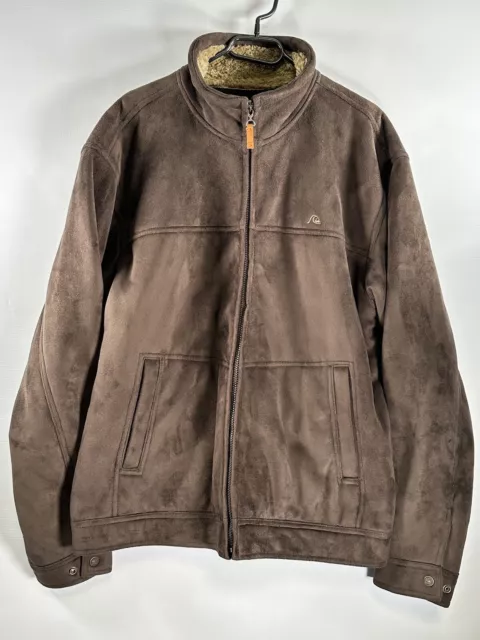 Mens QUICKSILVER Suede look Jacket - Silver edition Fur lined Brown Size XL VGC