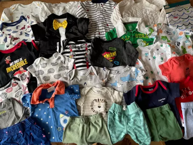 Baby Boy 0 3 Mos Mixed Clothing Lot Bodysuit Tuxedo Tops Bottoms Romper Jumpsuit