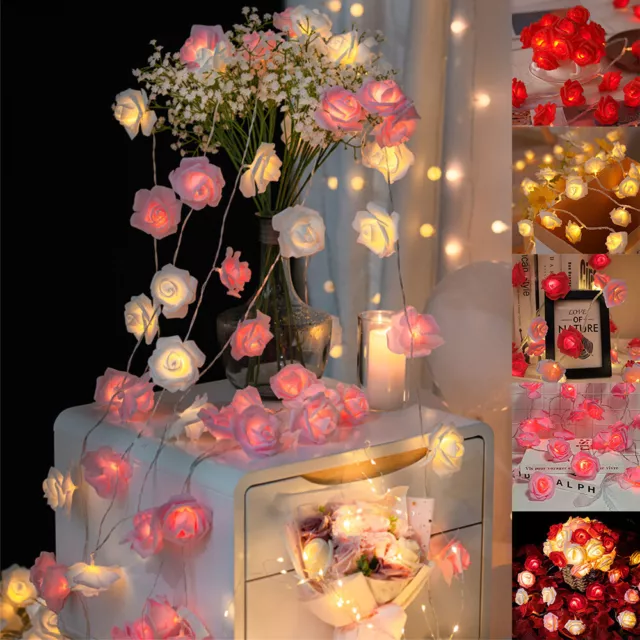 3M 20LED Rose Flower Fairy String Lights Garland Wedding Party Decor Lamp Indoor