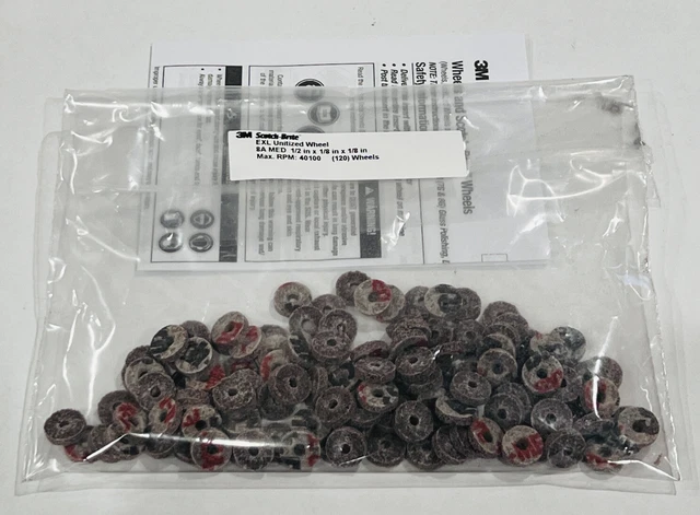 120pc - 3M Scotch-Brite 1/2" x 1/8" x 1/8" 8A Med EXL Unitized Wheel XL-UW 27980