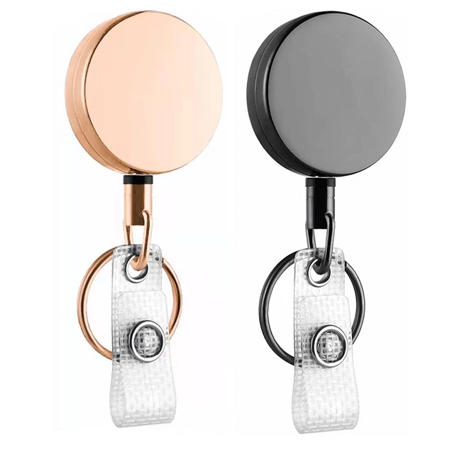 2 Retractable Badge Reel ID Card Holder Heavy Duty With Belt Clip Key Ring