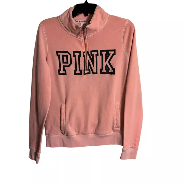 pink victoria secret sweatshirt pullover womens size medium half zip pink