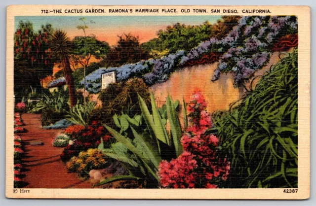 Vintage Postcard CA San Diego Cactus Garden Ramona's Marriage Place