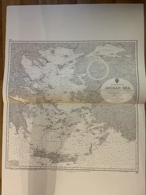 Vintage Admiralty Sea Map number 180  AEGEAN SEA/ MEDITERRANEAN SEA 1973