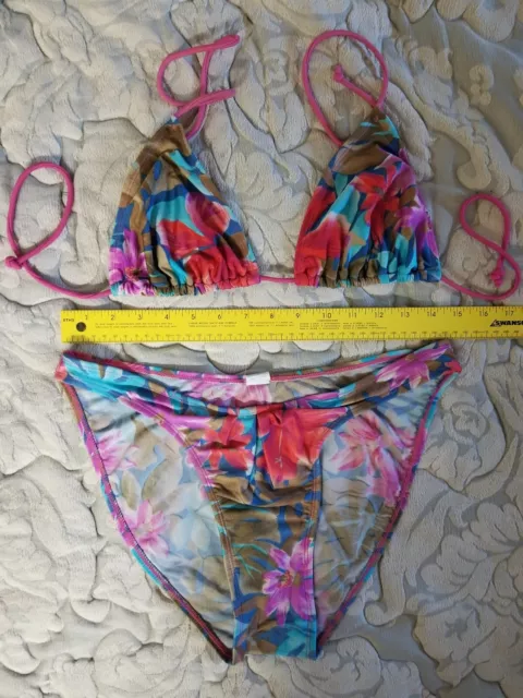 Vintage Bikini Swimsuit 2 Pc Set Top Bottom 11/12 13/14 L 80s 90sY2K Hi Cut Neon