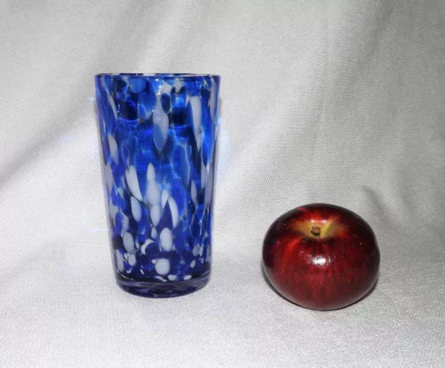 Hand Blown Art Glass Small Blue White Speckled Vase