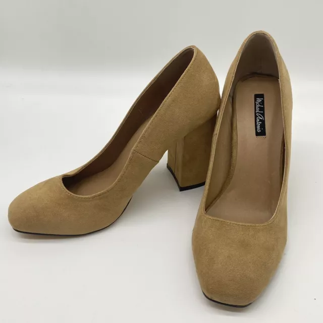 Michael Antonio Hax Chunky Heels Womens Shoes Size 8 Tan Microfiber Solid w/ Box