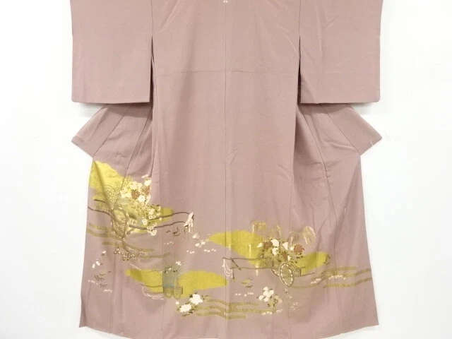 6634269: Japanese Kimono / Vintage Iro-Tomesode / Kinsai / Floral Cart / Artist
