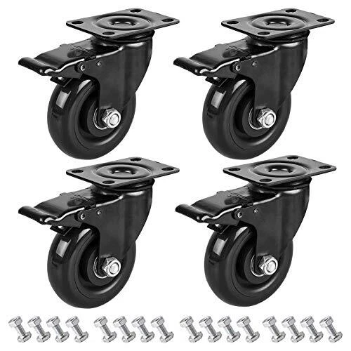 4" Swivel Plate Caster Wheels PRITEK Heavy Duty Metal Caster Wheels Lock the ...