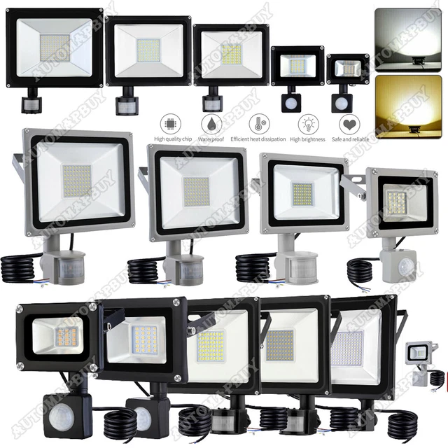 10-100W LED Strahler mit Bewegungsmelder Fluter Flutlicht Außen Baustrahler IP65