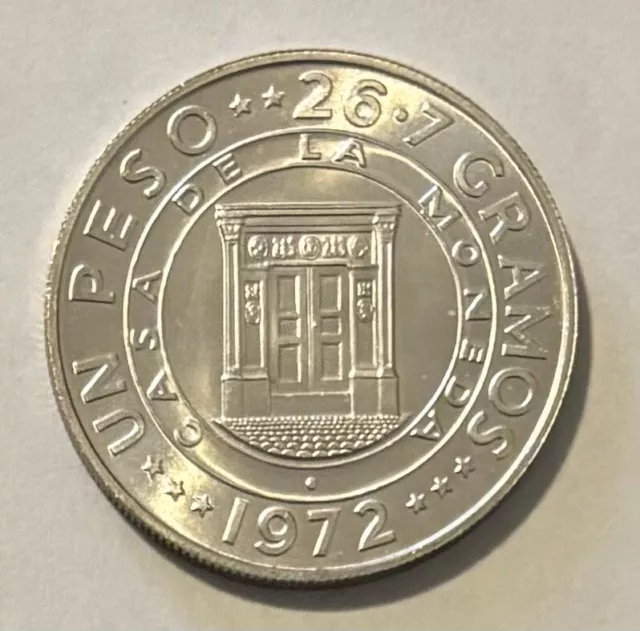 1972 Dominican Republic  Central Bank Silver Peso Uncirculated