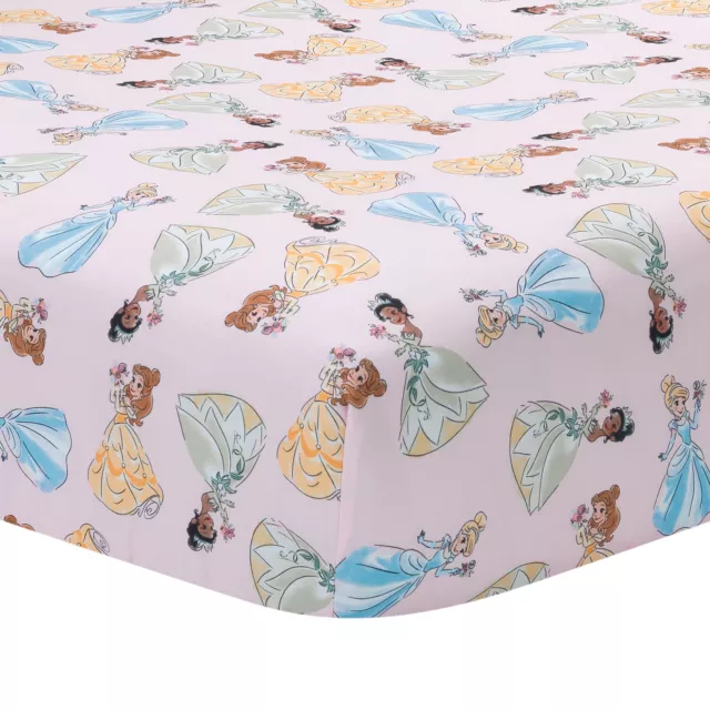 Lambs & Ivy Disney Princesses Pink Fitted Crib Sheet - Belle/Tiana/Cinderella