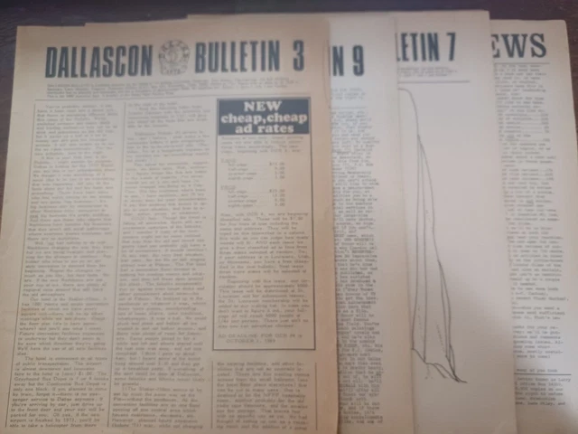 Vintage Comic Book Fanzine 1973 Dallascon Bulletin 3, 7, 9, + Nostalgia news