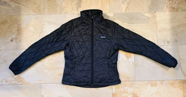 Women's Small Patagonia Quilted Nano Puff Primaloft Jacket Black Full Zip