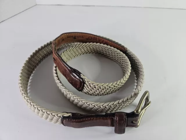 ORVIS MEN’S BEIGE Braided Stretch Rope Belt Sz 44 Leather Trim Made in ...