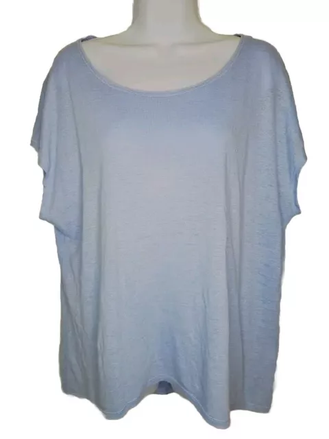 EILEEN FISHER BATEAU NECK TOP 100% ORGANIC LINEN LIGHT BLUE (SIZE Petite Large)