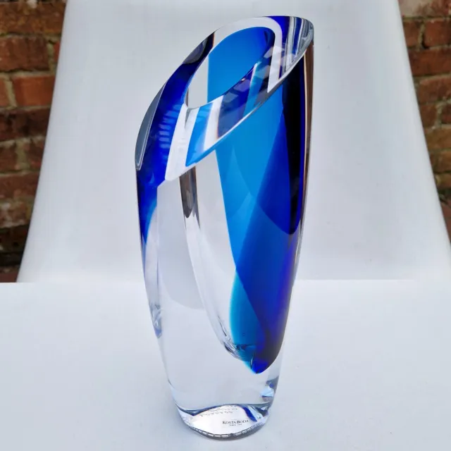 KOSTA BODA GORAN WARFF SWEDISH ART GLASS VASE - SIGNED - CLEAR BLUE -  28cm