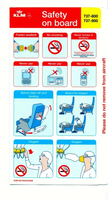 safety card KLM DUTCH AIRLINE NETHERLAND * BOEING 737-800-900* SOB738739AUGV2008 2