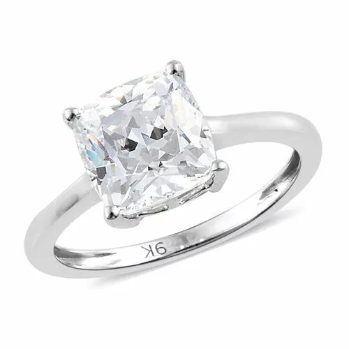 9ct white gold 2.5ct cushion cut created diamond ring size P free post gift box