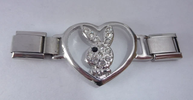 BUNNY RABBIT 9mm Italian Charm CONNECTOR LINK - Pink or Clear Gems in HEART