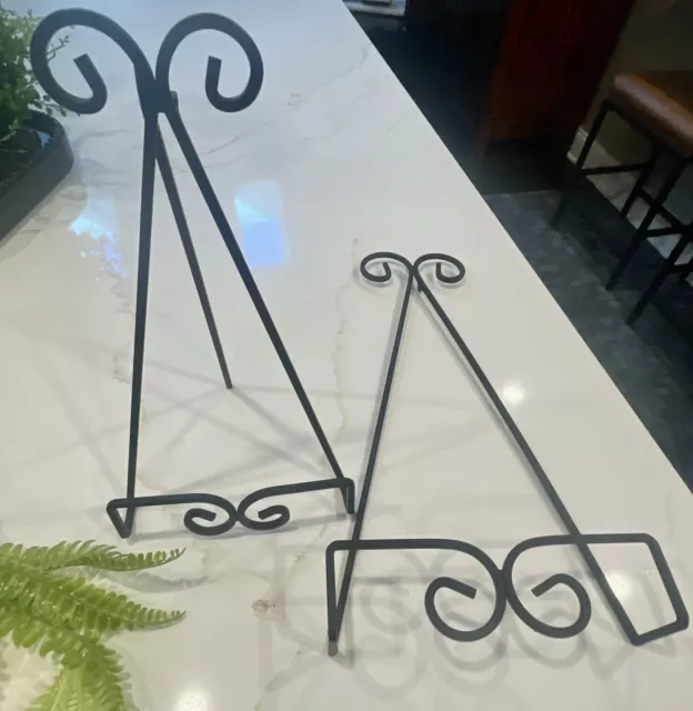 2 IRON EASEL STAND picture photo plate holder display lot Craftsman Medieval SET