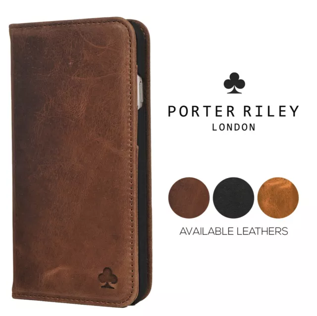 PORTER RILEY - iPhone 15 Plus. Genuine Leather Stand / Cover / Wallet Case