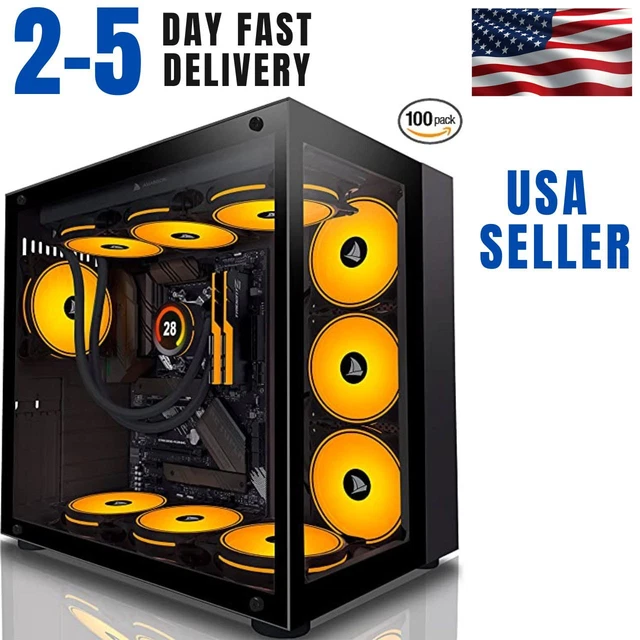 USA GAMING PC Case ATX Mid Tower RGB Computer Fan Tinted Tempered Glass