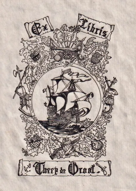 Exlibris Theep De Groot Navire Ship Marine Bookplate Ex-Libris