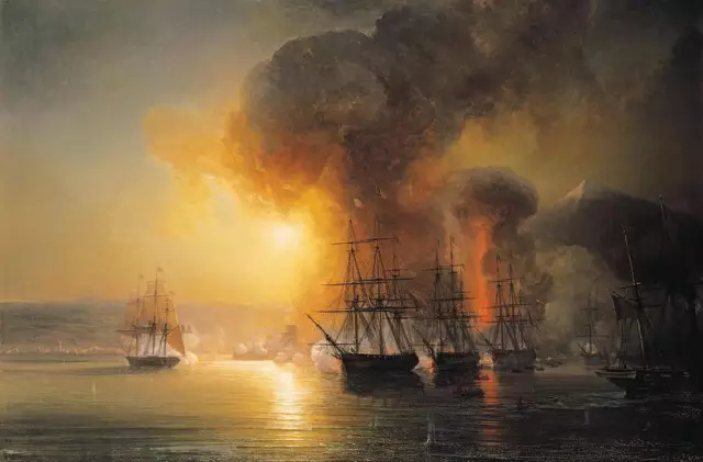 art Oil painting Naval battle on the sea seascape hand painted on canvas