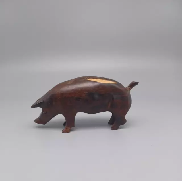Vintage Hand Carved Solid Wooden Pig Sculpture /Figurine