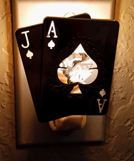 Swarovski Elements Crystal Gold Plated Playing Cards Blackjack Night Light 3.5"h