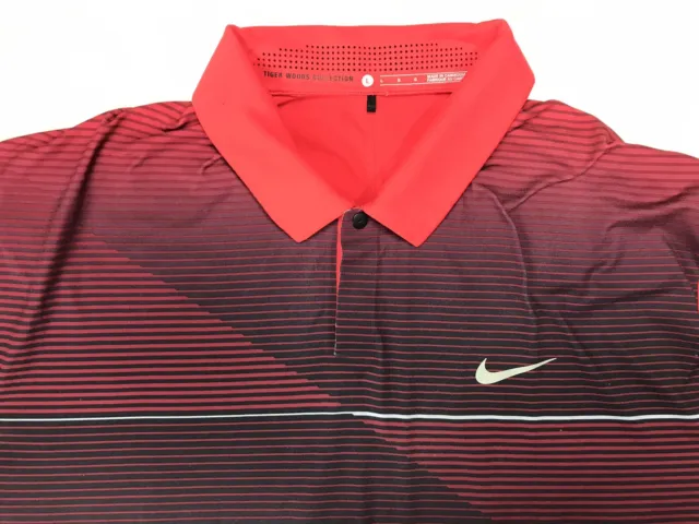 NIKE GOLF TW Tiger Woods Stripe Polo Shirt Red Mens Large White 619755 ...
