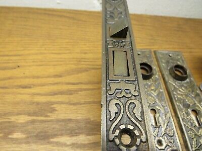 Nice Old Mortise Lock Set....ornate Detail...brown Knobs...w/ Key