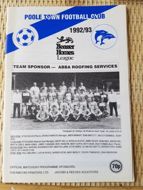 92/93 Poole Town vs Baldock / Erith & Belvedere Programme