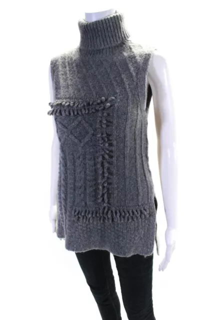 Derek Lam 10 Crosby Womens Sleeveless Turtleneck Cable Knit Sweater Gray Size XS 2