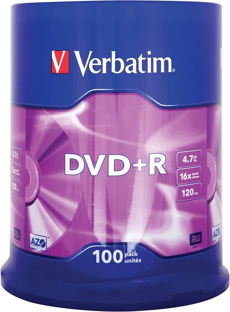 Verbatim 43551 4.7GB 16x DVD+R Matt Silver - 100 Pack Spindle