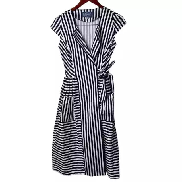 Collectif Vintage white navy striped A-line Wrap pin up dress sz XS