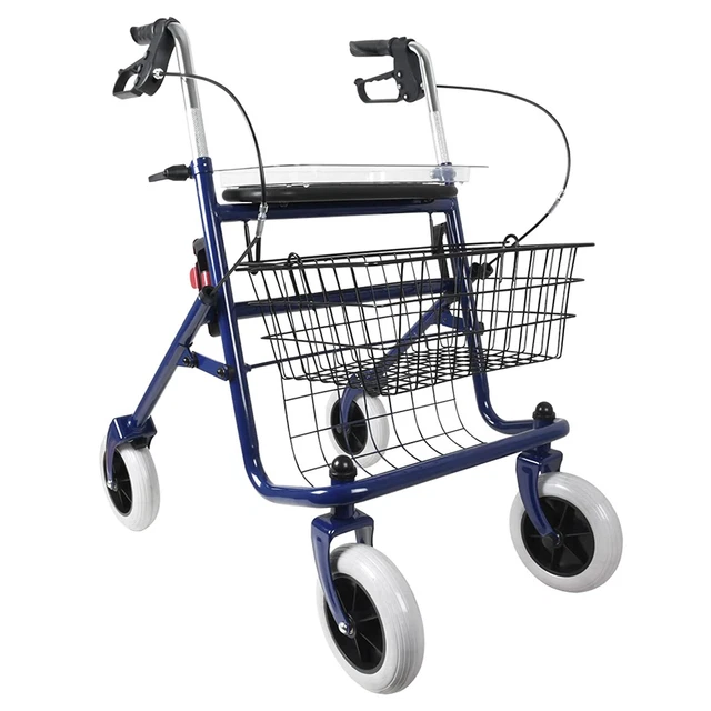 Rollator deambulatore con freni di stazionamento seduta cestino e vassoio