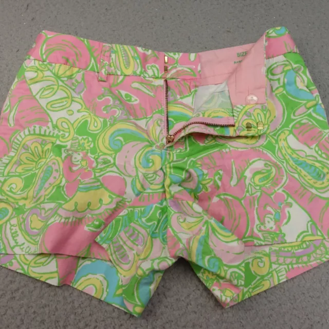 Lilly Pulitzer Shorts Avenue Sz 4 Pink Green Cotton  Elephant Monkeys Chin Chin 2