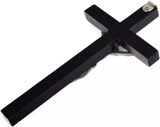 Vintage Wooden Metal Wall Cross Crucifix Holy Religious Carved Christ Black 3