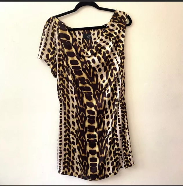 Just Cavalli Silk animal print one shoulder mini dress size XL